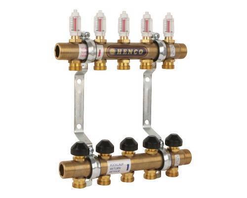 Группа коллекторная HENCO латунная с расходомером, 1"M - 11 x 3/4"EK Группа коллекторная HENCO латунная с расходомером, 1"M - 11 x 3/4"EK