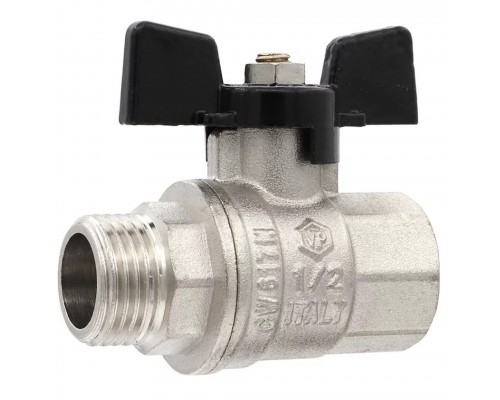 Кран VIEIR шаровый 1/2" ВВ, бабочка, никель, черный (120/12) VP220-01