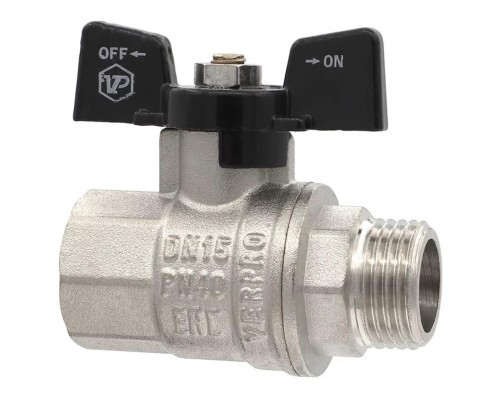 Кран VIEIR шаровый 1/2" ВВ, бабочка, никель, черный (120/12) VP220-01