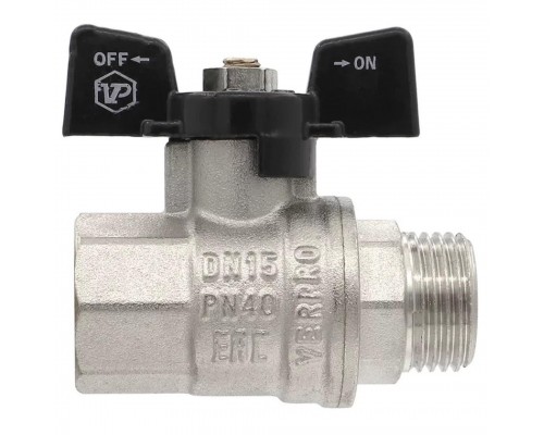 Кран VIEIR шаровый 1/2" ВВ, бабочка, никель, черный (120/12) VP220-01