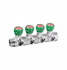 Коллектор VIEIR латунный с регулирующими вентилями 1"x3/4"- 4 вых. VR526-4