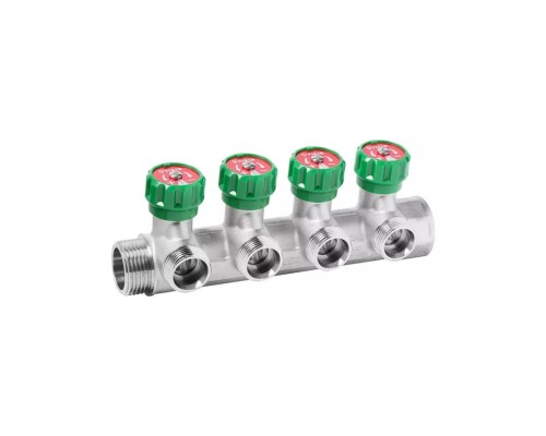 Коллектор VIEIR латунный с регулирующими вентилями 1"x3/4"- 4 вых. VR526-4