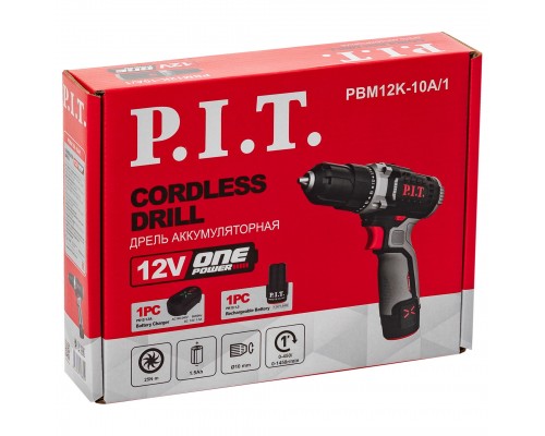 Дрель PIT аккумуляторная PBM12K-10A/1 X-DRIVER (12В,25Нм, патр10 мм, 2ск, АКБ 1,5Ач,ЗУ,коробка)