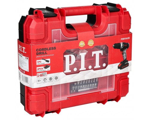 Дрель PIT аккумуляторная PSR18-D5 (20В, БЗП, 2 Li акк.1,5Ач,2 ск,30Нм,быстр.зарядка,кейс) Дрель PIT аккумуляторная PSR18-D5 (20В, БЗП, 2 Li акк.1,5Ач,2 ск,30Нм,быстр.зарядка,кейс)