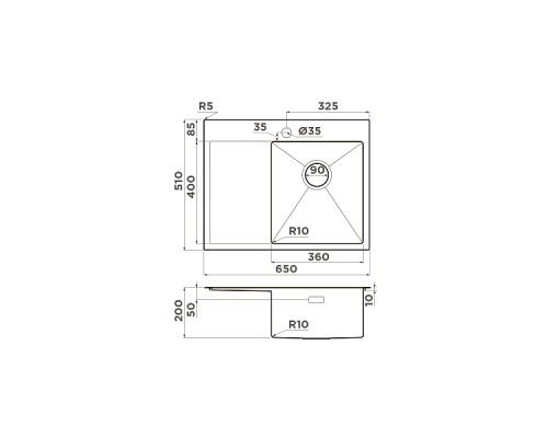 Omoikiri Akisame 65-R-GM Кухонная мойка нерж. сталь 65x51 см, цвет: вороненая сталь 4973098