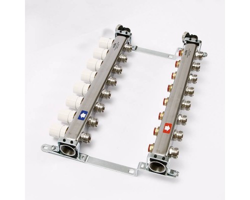 Коллекторная группа 1" Uni-Fitt 451A нерж. сталь 11 выходов 3/4" с регулировочными и термостатическими вентилями с авт.воздухоотводчиком