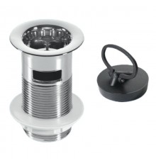 Выпуск (H90мм, D60мм сливная решётка) с внутренним переливом, контргайкой и пробкой с круглым держат