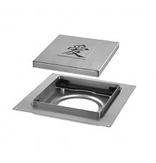 Насадка сливная (L150ммх150мм, нержавейка 304, дизайн LOVE, слив D90мм) под плитку h8-16мм в компл