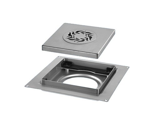 Насадка сливная (L150ммх150мм, нержавейка 304, дизайн TRIBAL, слив D90мм) под плитку h8-16мм в ком