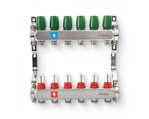 Коллектор из нержавеющей стали с расходомерами 6 вых