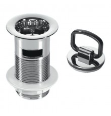 Выпуск (H90мм, D60мм сливная решётка) с внутренним переливом, контргайкой и пробкой хром с круглым д