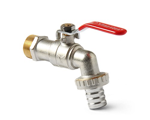 Кран угловой с патрубком для шланга Н 3/4 ручка рычаг