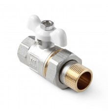 Кран шаровой полнопроходной со сгоном НВ 1/2 ручка бабочка белая