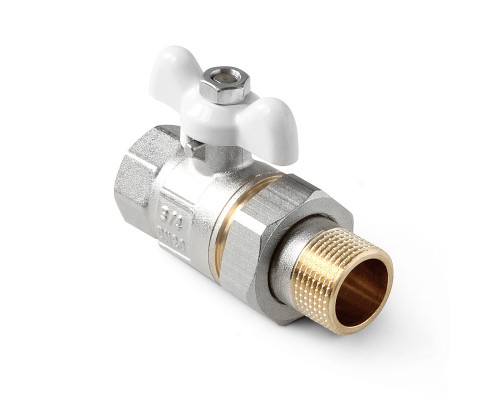 Кран шаровой полнопроходной со сгоном НВ 3/4 ручка бабочка белая