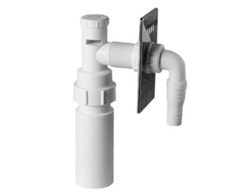 Адаптер для слива бытовой техники с вентиляционным клапаном и декоративной хромированной решёткой; в