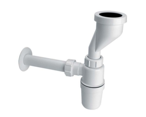 Сифон бутылочный (32ммх32мм) для писсуаров с приёмной воронкой (D44-53мм, смещение 32мм), отводной т