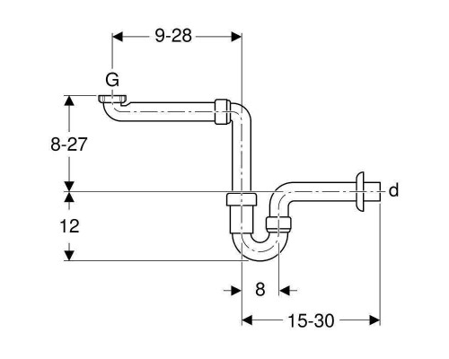 Сифон трубный Geberit для умывальника, гор. выпуск, d 40 мм, G 1 1/2 x 1 1/4", белый