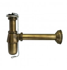 Сифон бутылочный латунный с выпуском (1 1/4х32мм, D60мм сливная решётка), низкой колбой, пробкой, ц