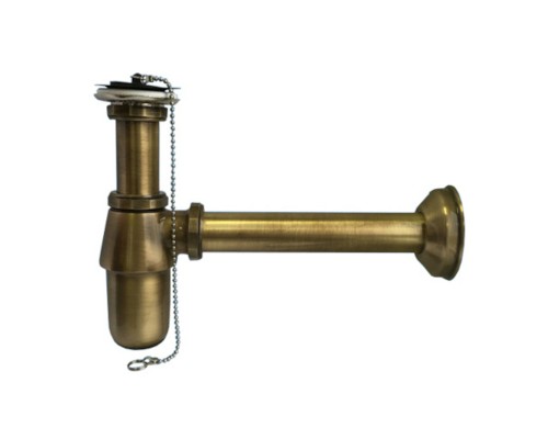 Сифон бутылочный латунный с выпуском (1 1/4х32мм, D60мм сливная решётка), низкой колбой, пробкой, ц