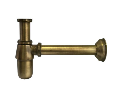 Сифон бутылочный латунный без выпуска (1 1/4х32мм) с низкой колбой, отводной трубой (L180мм, D32мм)