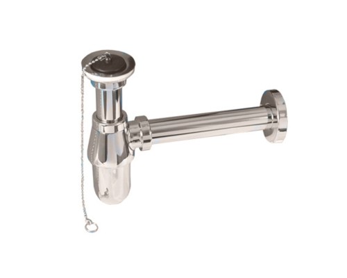 Сифон бутылочный латунный с выпуском (1 1/4х32мм, D60мм сливная решётка), высокой колбой, пробкой,