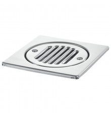 Насадка сливная (L150ммх150мм, полированная нержавейка) усиленная с привинченной решёткой; цвет-хром