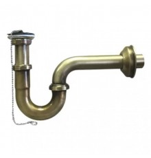 Сифон трубный P-образный латунный с выпуском (1 1/4х32мм, D60мм нержавейка сливная решётка), пробко