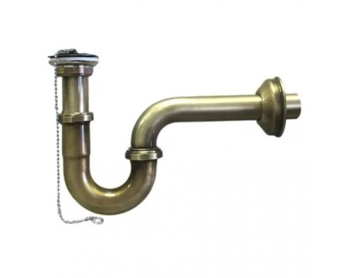 Сифон трубный P-образный латунный с выпуском (1 1/4х32мм, D60мм нержавейка сливная решётка), пробко
