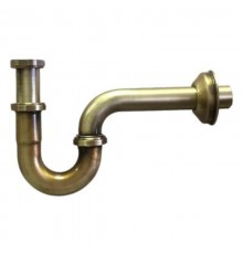 Сифон трубный P-образный латунный без выпуска (1 1/4х32мм) с ревизией, отводной трубой (L164мм, D32