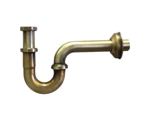 Сифон трубный P-образный латунный без выпуска (1 1/4х32мм) с ревизией, отводной трубой (L164мм, D32