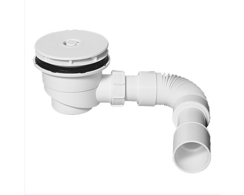 Сифон бутылочный для поддона с выпуском (H82мм; выпуск/грибок-дизайн Мерседес D110мм,h35мм/D113мм)