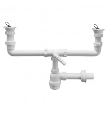 Сифон бутылочный для 2-х раковин с выпусками ( 1 1/2х40мм, D70мм нержавейка сливные решётки), пробк