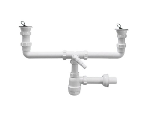 Сифон бутылочный для 2-х раковин с выпусками ( 1 1/2х40мм, D70мм нержавейка сливные решётки), пробк