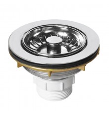 Выпуск (H56мм, D114мм сливная решётка) латунный со съёмной фильтрующей решёткой-пробкой тип-кнопка