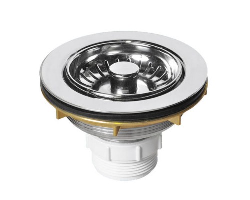 Выпуск (H56мм, D114мм сливная решётка) латунный со съёмной фильтрующей решёткой-пробкой тип-кнопка