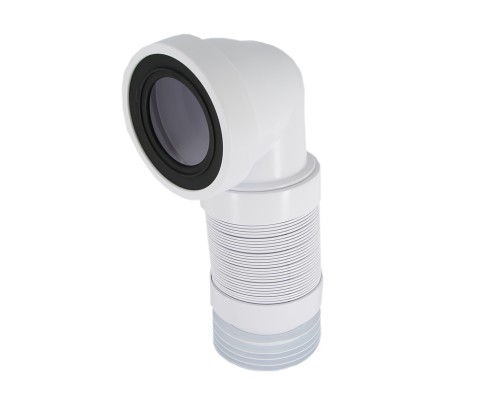 Труба фановая L=260-540 мм гофр. под углом 90 с манжетой, вход 97-107 мм, выход внутрь 110 мм трубы