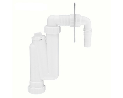 Сифон трубный S-образный для слива бытовой техники с декоративной накладкой (полированная нержавейка