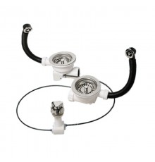 Слив-перелив для 2-х моек под круглое отверстие перелива (L229ммхD25мм, D113мм нержавейка сливные ре