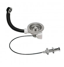 Слив-перелив для мойки L=229 мм х 25 мм, 113 мм нерж. решётка, внеш. упр. кнопка