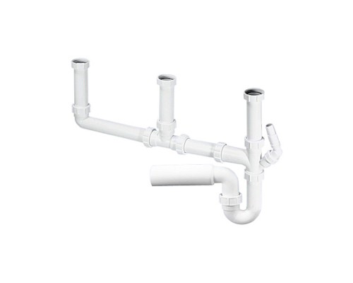 Сифон трубный P-образный без выпуска ( 1 1/2х40мм) с 3-мя однорядными входами 1 1/2«мама», адаптер