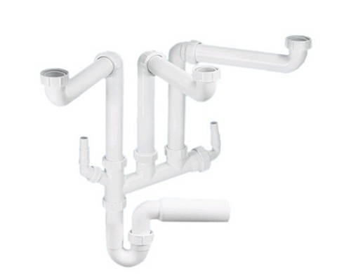 Сифон трубный Р-образный без выпуска ( 1 1/2х40мм) с 3-мя разнорядными входами 1 1/2«мама», 2-мя а