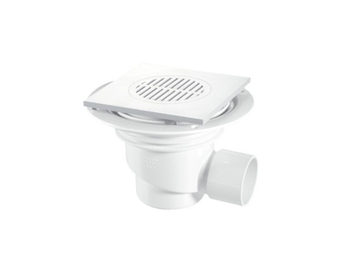 Трап (H130мм, L148ммх148мм пластиковая сливная насадка); выход Ду=50мм под клеевое соединение; цвет-