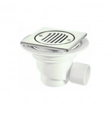 Трап (H130мм, L148ммх148мм полированная нержавейка сливная насадка ); выход Дн=50мм; цвет-хром