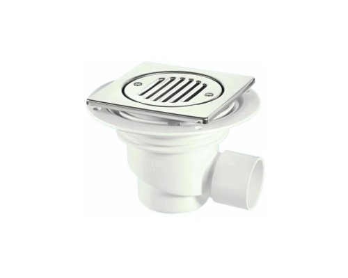 Трап (H130мм, L148ммх148мм полированная нержавейка сливная насадка ); выход Дн=50мм; цвет-хром