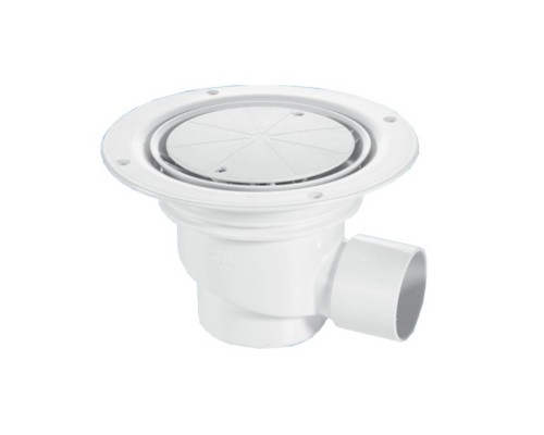 Трап (H130мм, D129/120мм пластик выпуск/сливная решётка) под гибкое напольное покрытие; выход Ду=50м