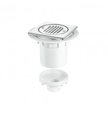 Трап (H130/191мм, L148ммх148мм полированная нержавейка сливная насадка); вертикальный выход Дн=110/5