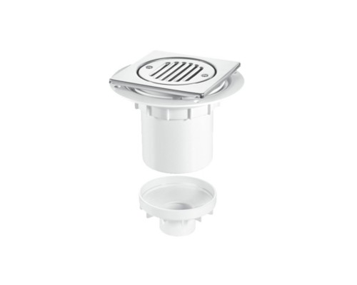 Трап (H130/191мм, L148ммх148мм полированная нержавейка сливная насадка); вертикальный выход Дн=110/5