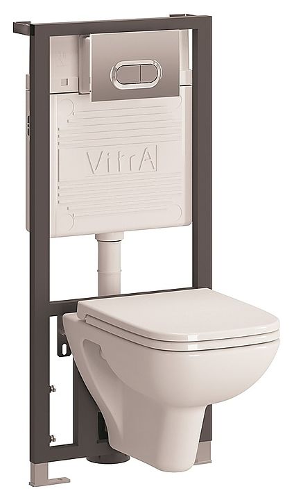 Комплект инсталляции с подвесным унитазом VitrA S20 Rim-Ex и панелью смыва хром 9004B003-7207
