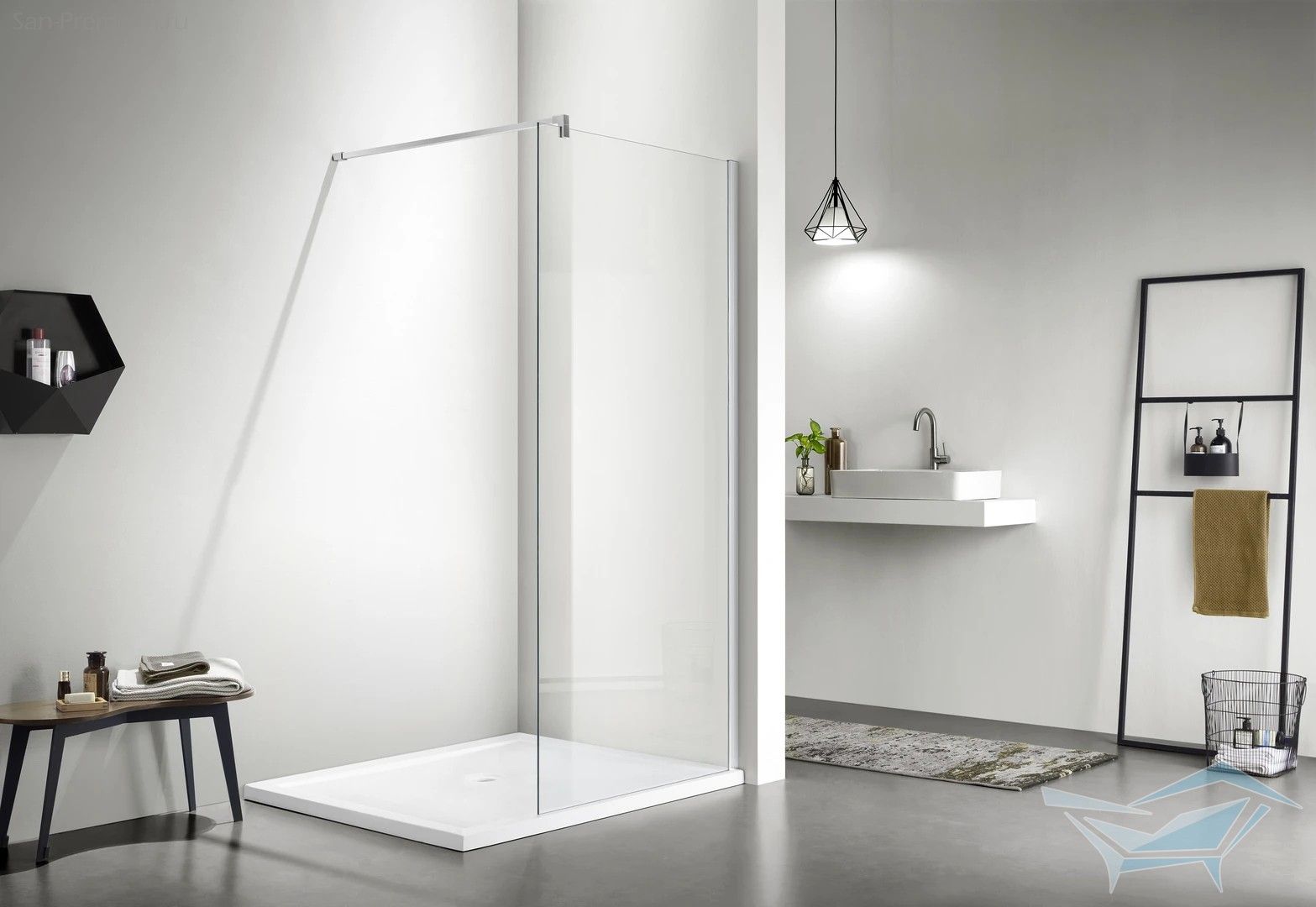 Душевая перегородка AQUATEK Walk in 900x2000 мм, профиль хром, стекло рифленое 8 мм AQ.WI.090.2CH