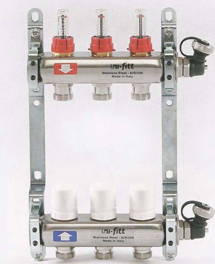 Коллекторная группа с расходомерами и термостатическими вентилями Uni-Fitt серия I 1x3/4 EK 3 выхода 440I4303